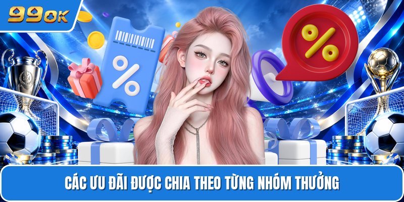 Các ưu đãi được chia theo từng nhóm thưởng